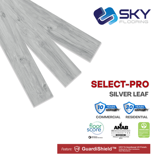 SELECT PRO Click-In Vinyl Plank SPC Flooring, 22 mil, 5.7mm 24.031 Sq Ft/Box SILVER LEAF