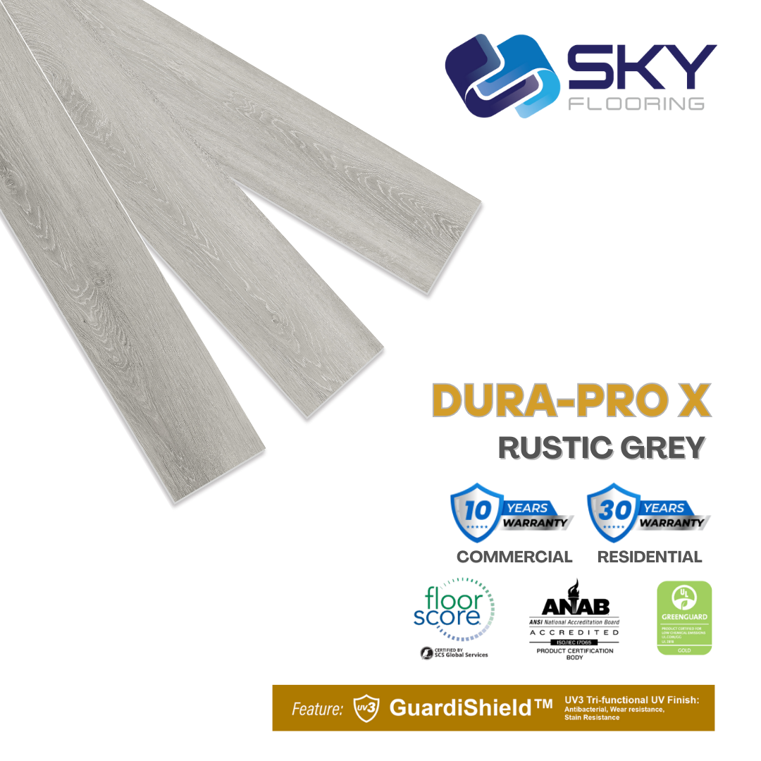 DURAPRO X Click-In Vinyl Plank SPC Flooring, 28 mil, 7.5mm 14.419 Sq Ft/Box RUSTIC GREY