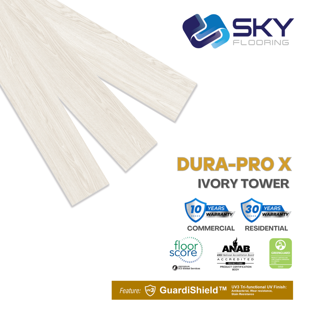 DURAPRO X Click-In Vinyl Plank SPC Flooring, 28 mil, 7.5mm 14.419 Sq Ft/Box IVORY TOWER