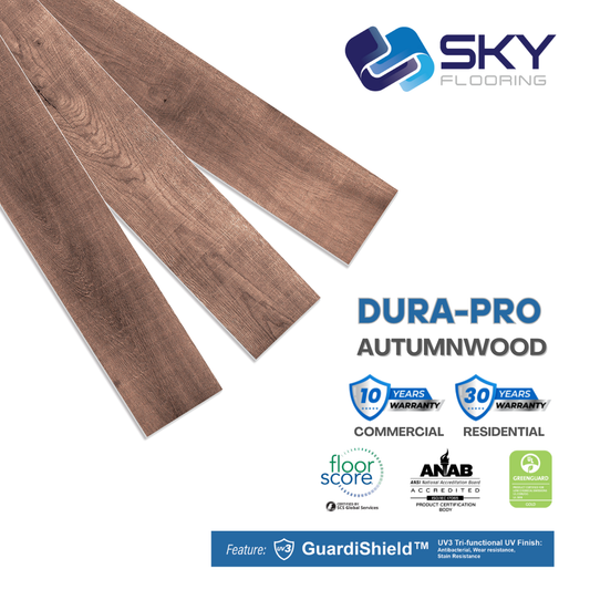 DURA PRO, Click-In Vinyl Plank SPC Flooring, 22 mil, 6.5mm 19.225 Sq Ft/Box Autumnwood