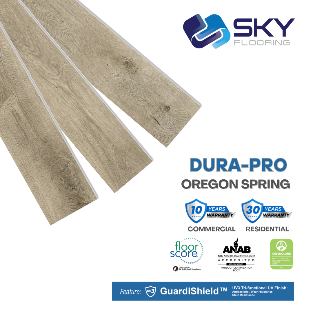 DURA PRO, Click-In Vinyl Plank SPC Flooring, 22 mil, 6.5mm 19.225 Sq Ft/Box Oregon Spring