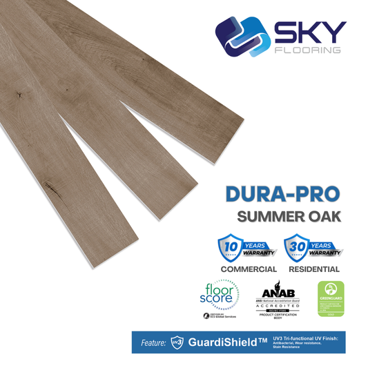 DURA PRO, Click-In Vinyl Plank SPC Flooring, 22 mil, 6.5mm 19.225 Sq Ft/Box Summer Oak