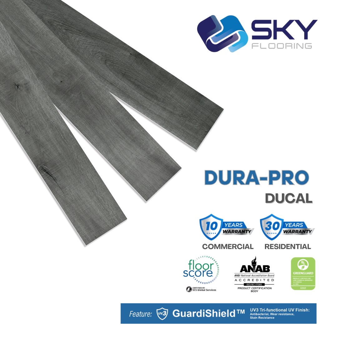 DURA PRO, Click-In Vinyl Plank SPC Flooring, 22 mil, 6.5mm 19.225 Sq Ft/Box Ducal