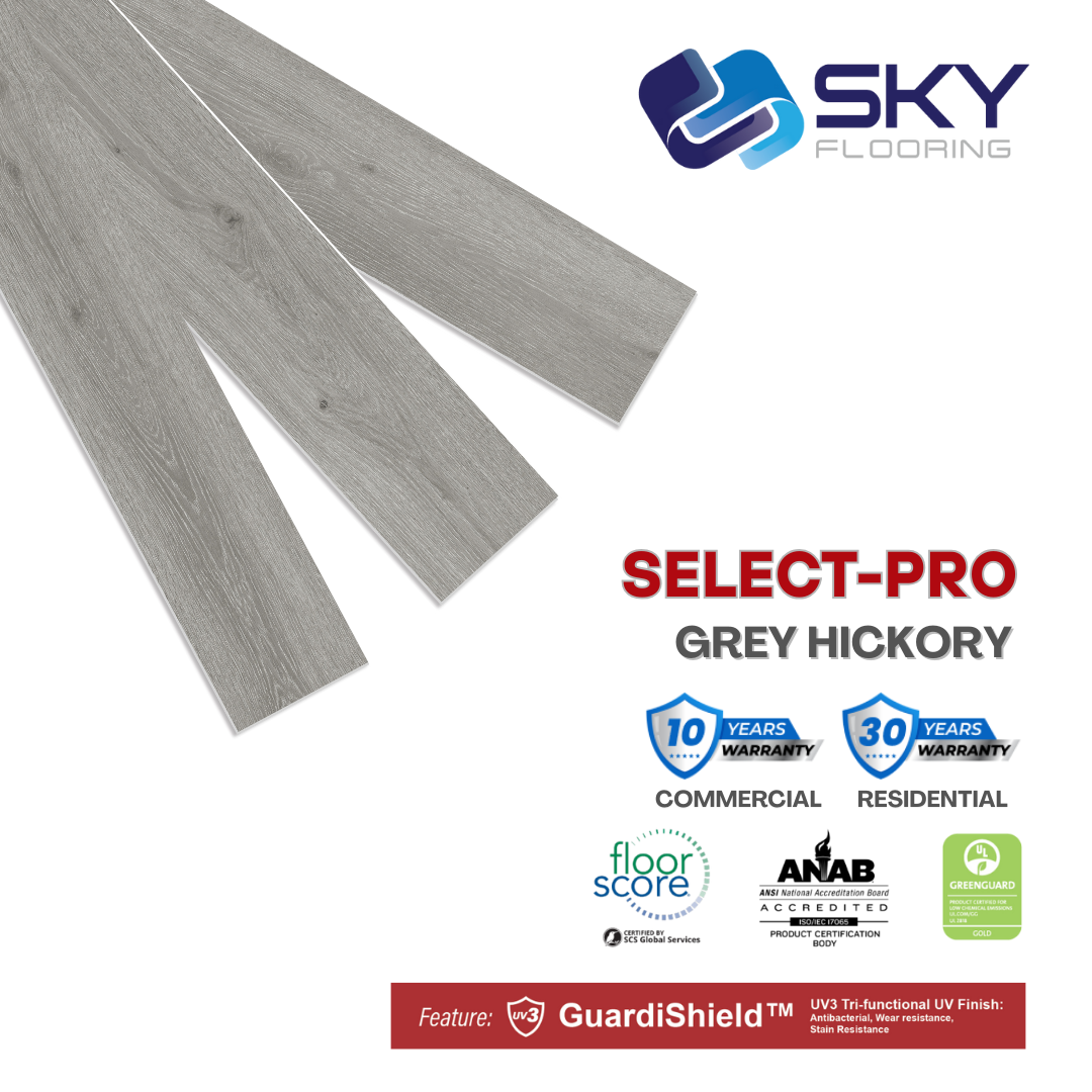 SELECT PRO Click-In Vinyl Plank SPC Flooring, 22 mil, 5.7mm 24.031 Sq Ft/Box Grey Hickory