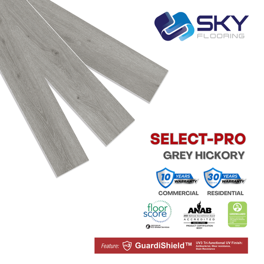 SELECT PRO Click-In Vinyl Plank SPC Flooring, 22 mil, 5.7mm 24.031 Sq Ft/Box Grey Hickory