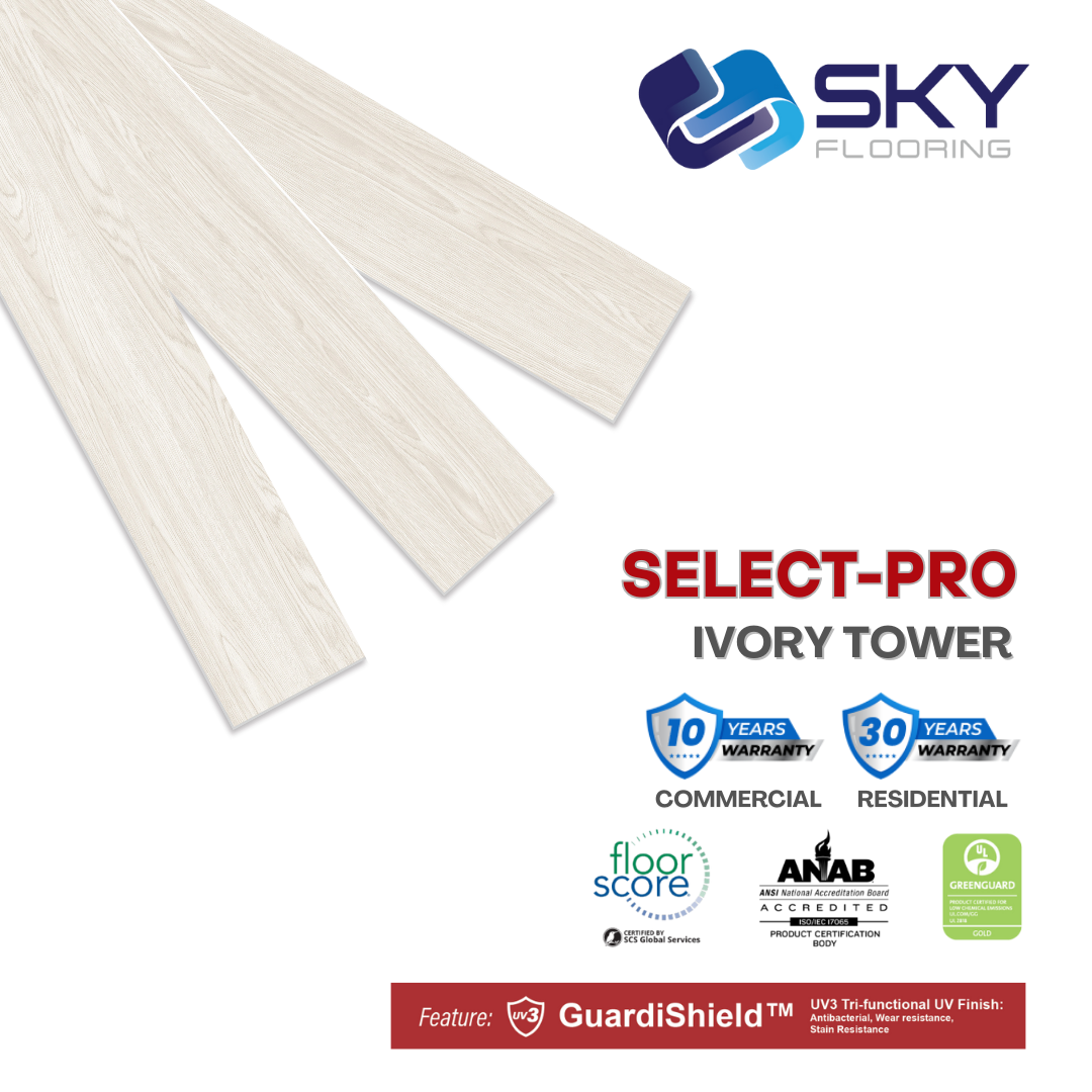 SELECT PRO Click-In Vinyl Plank SPC Flooring, 22 mil, 5.7mm 24.031 Sq Ft/Box IVORY TOWER