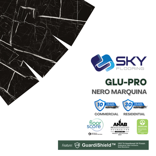 GLU PRO, Glue Down Vinyl Plank LVT Flooring, 22 mil, 3mm 32 Sq Ft/Box Nero Marquina