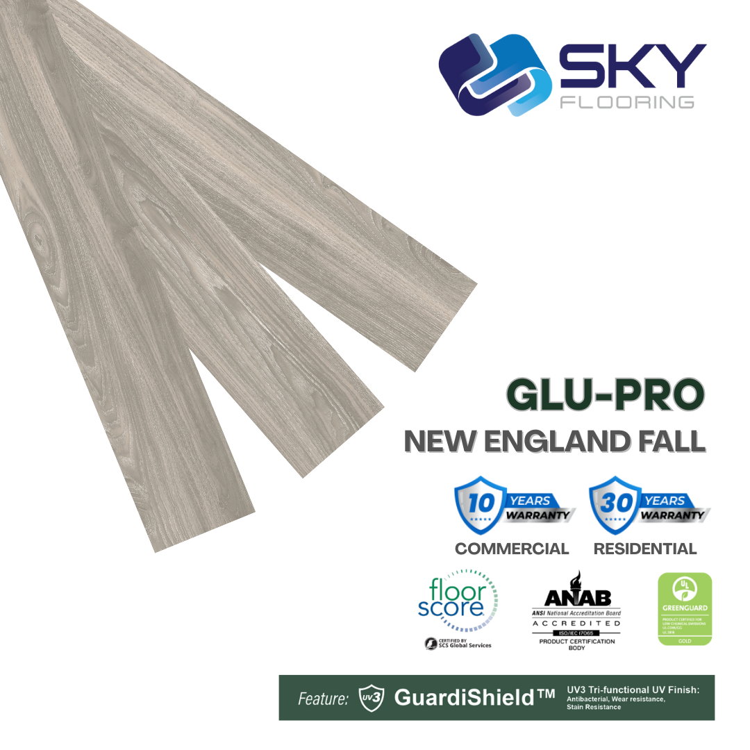 GLU PRO, Glue Down Vinyl Plank LVT Flooring, 22 mil, 3mm 37.333 Sq Ft/Box New England Fall