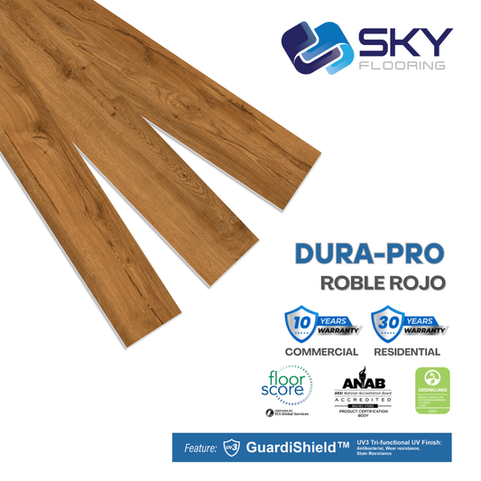 DURA PRO, Click-In Vinyl Plank SPC Flooring, 22 mil, 6.5mm 19.225 Sq Ft/Box Roble Rojo