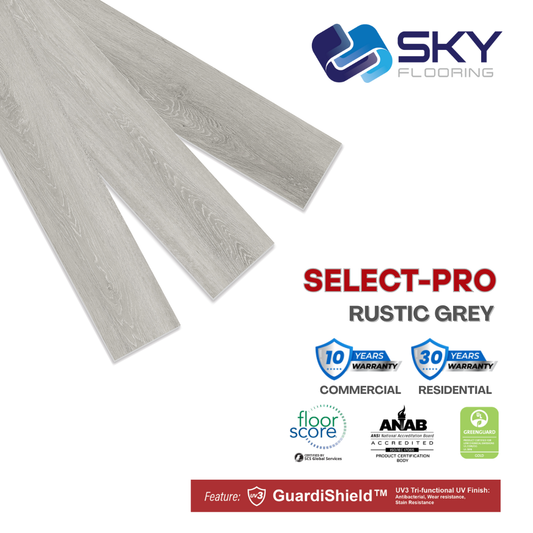 SELECT PRO Click-In Vinyl Plank SPC Flooring, 22 mil, 5.7mm 24.031 Sq Ft/Box RUSTIC GREY