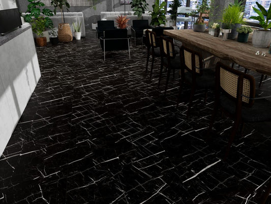 GLU PRO, Glue Down Vinyl Plank LVT Flooring, 22 mil, 3mm 32 Sq Ft/Box Nero Marquina