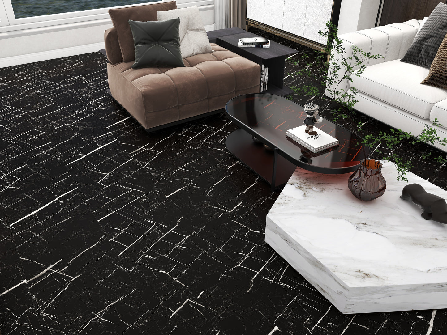 ROCK PRO Click-In Vinyl Plank SPC Flooring, 22 mil, 7mm 16.021 Sq Ft/Box Nero Marquina