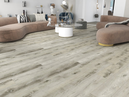 DURA PRO, Click-In Vinyl Plank SPC Flooring, 22 mil, 6.5mm 19.225 Sq Ft/Box Grey Oak