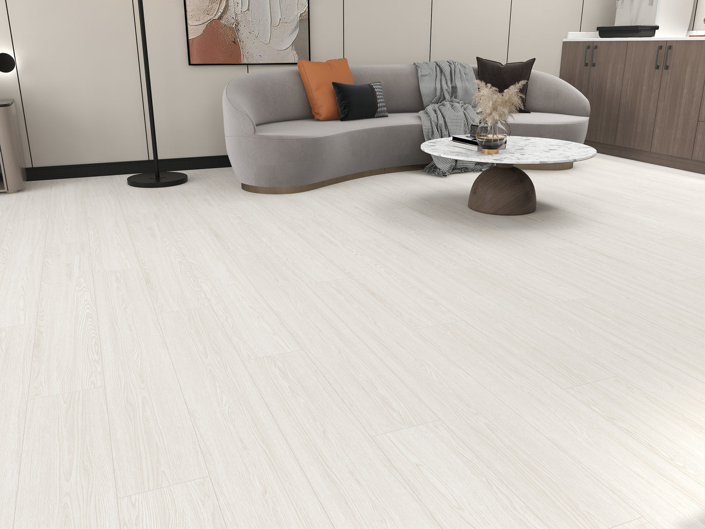 DURA PRO, Click-In Vinyl Plank SPC Flooring, 22 mil, 6.5mm 19.225 Sq Ft/Box Ivory Tower