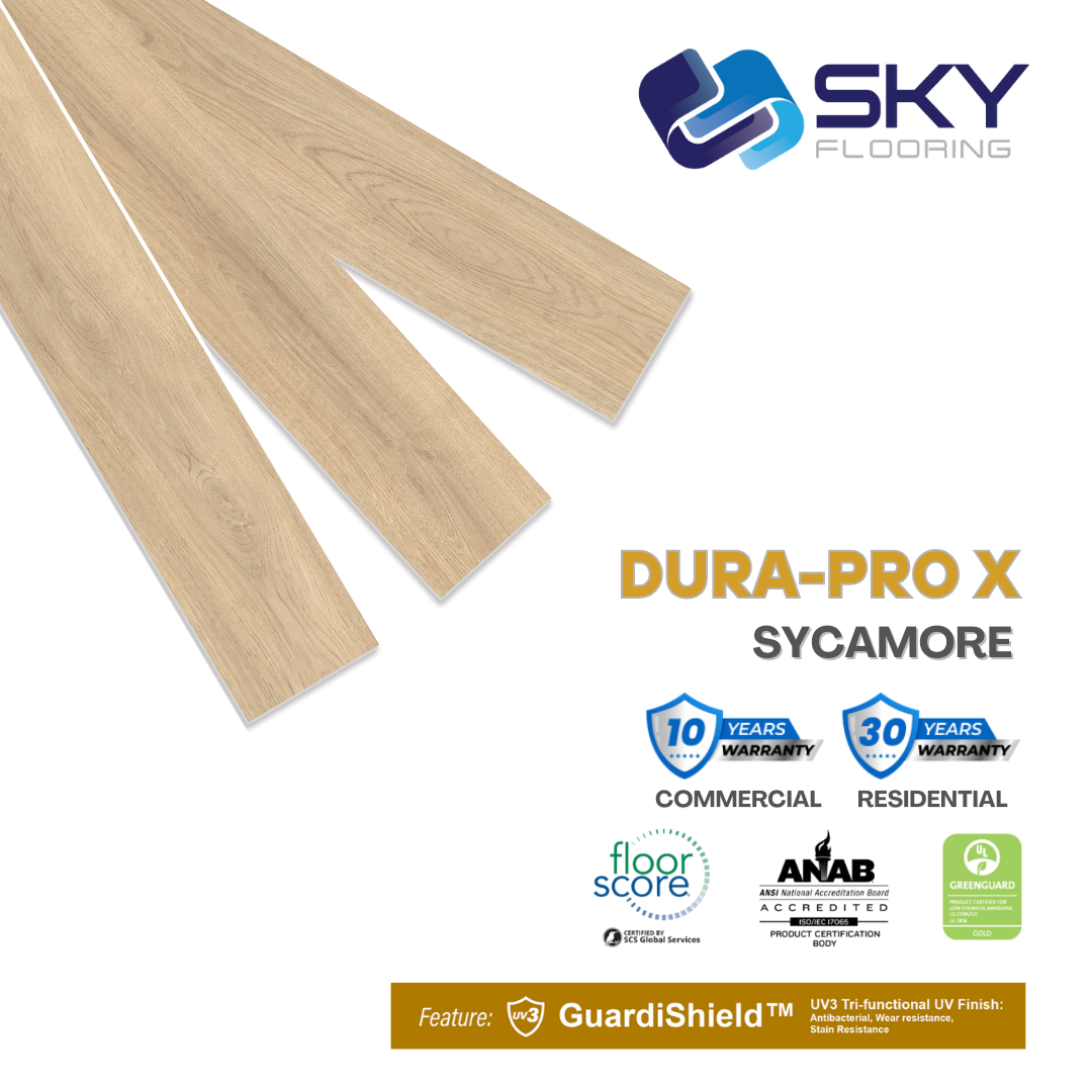 DURAPRO X Click-In Vinyl Plank SPC Flooring, 28 mil, 7.5mm 14.419 Sq Ft/Box SYCAMORE