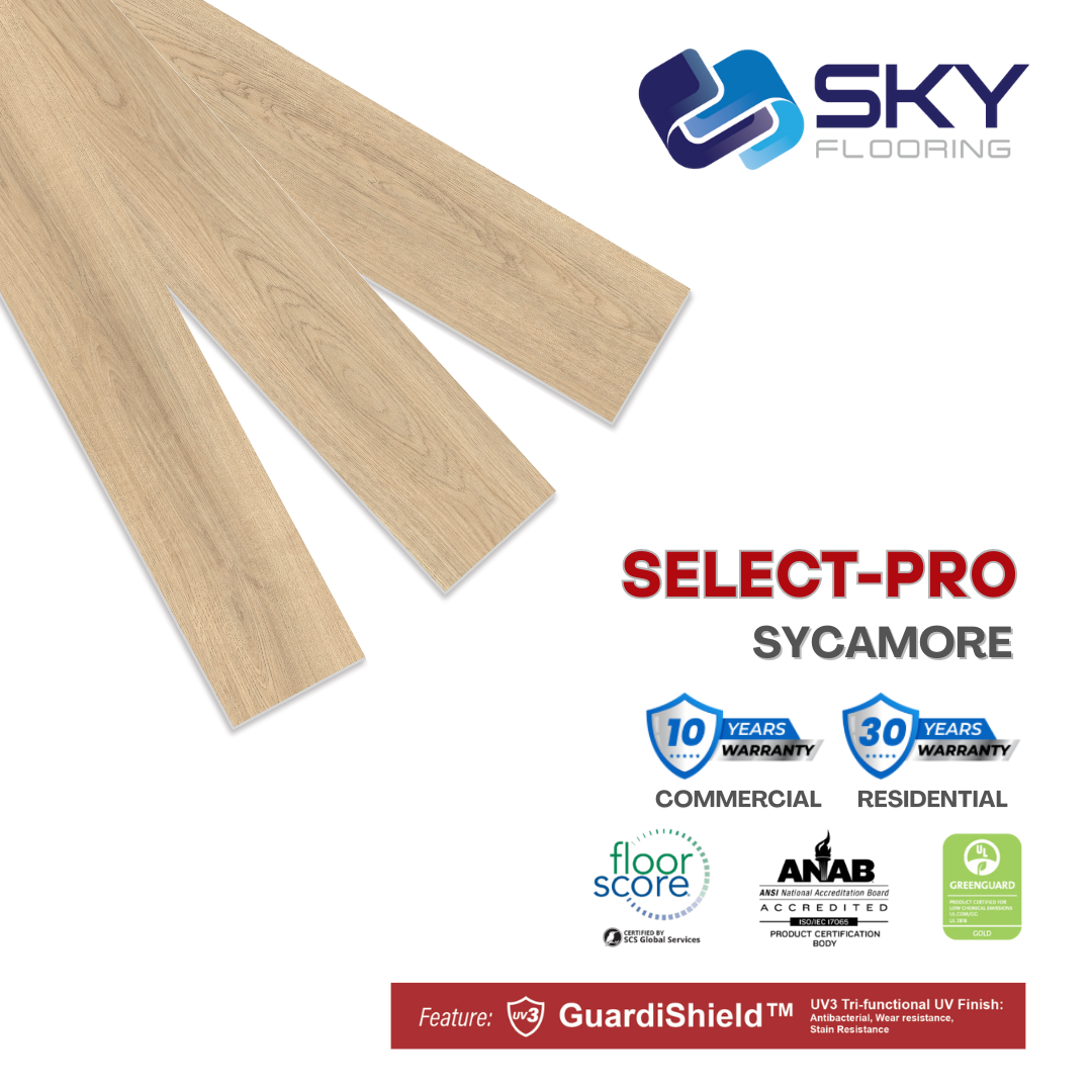 SELECT PRO Click-In Vinyl Plank SPC Flooring, 22 mil, 5.7mm 24.031 Sq Ft/Box SYCAMORE