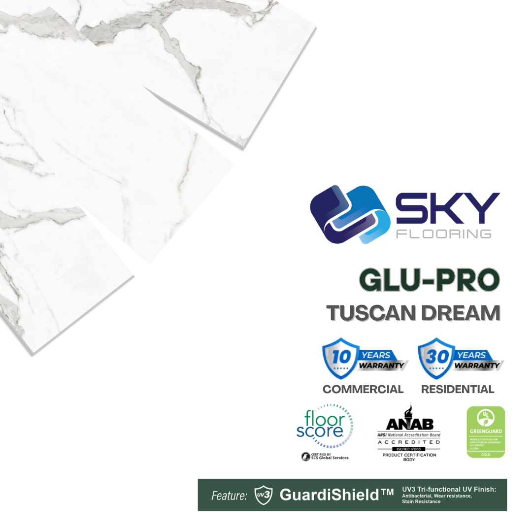 GLU PRO, Glue Down Vinyl Plank LVT Flooring, 22 mil, 3mm 32 Sq Ft/Box Tuscan Dream
