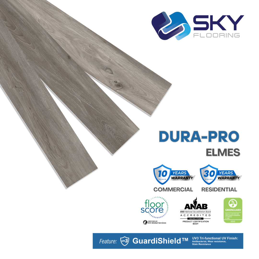 DURA PRO, Click-In Vinyl Plank SPC Flooring, 22 mil, 6.5mm 19.225 Sq Ft/Box ELMES