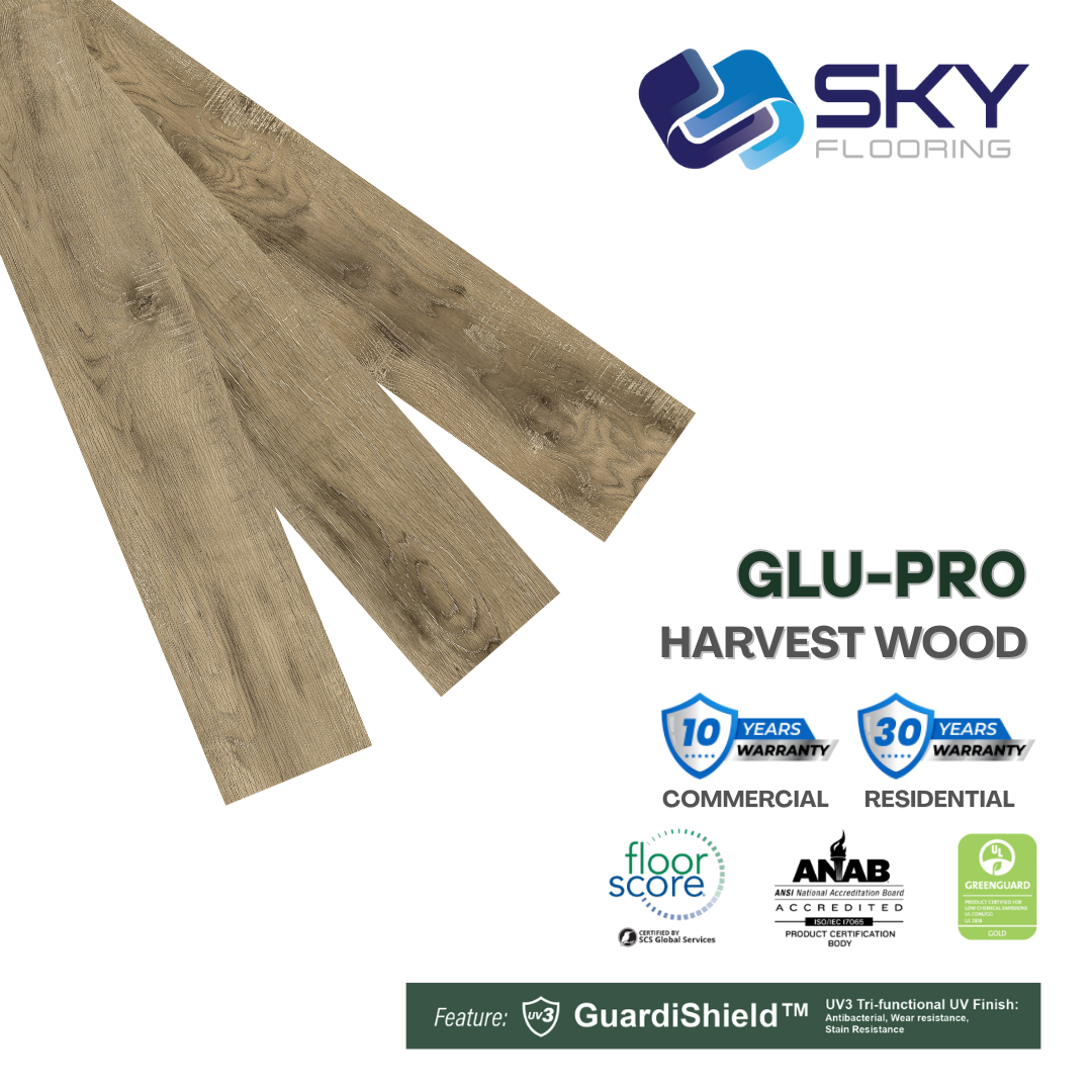 GLU PRO, Glue Down Vinyl Plank LVT Flooring, 22 mil, 3mm 37.333 Sq Ft/Box Harvest Wind