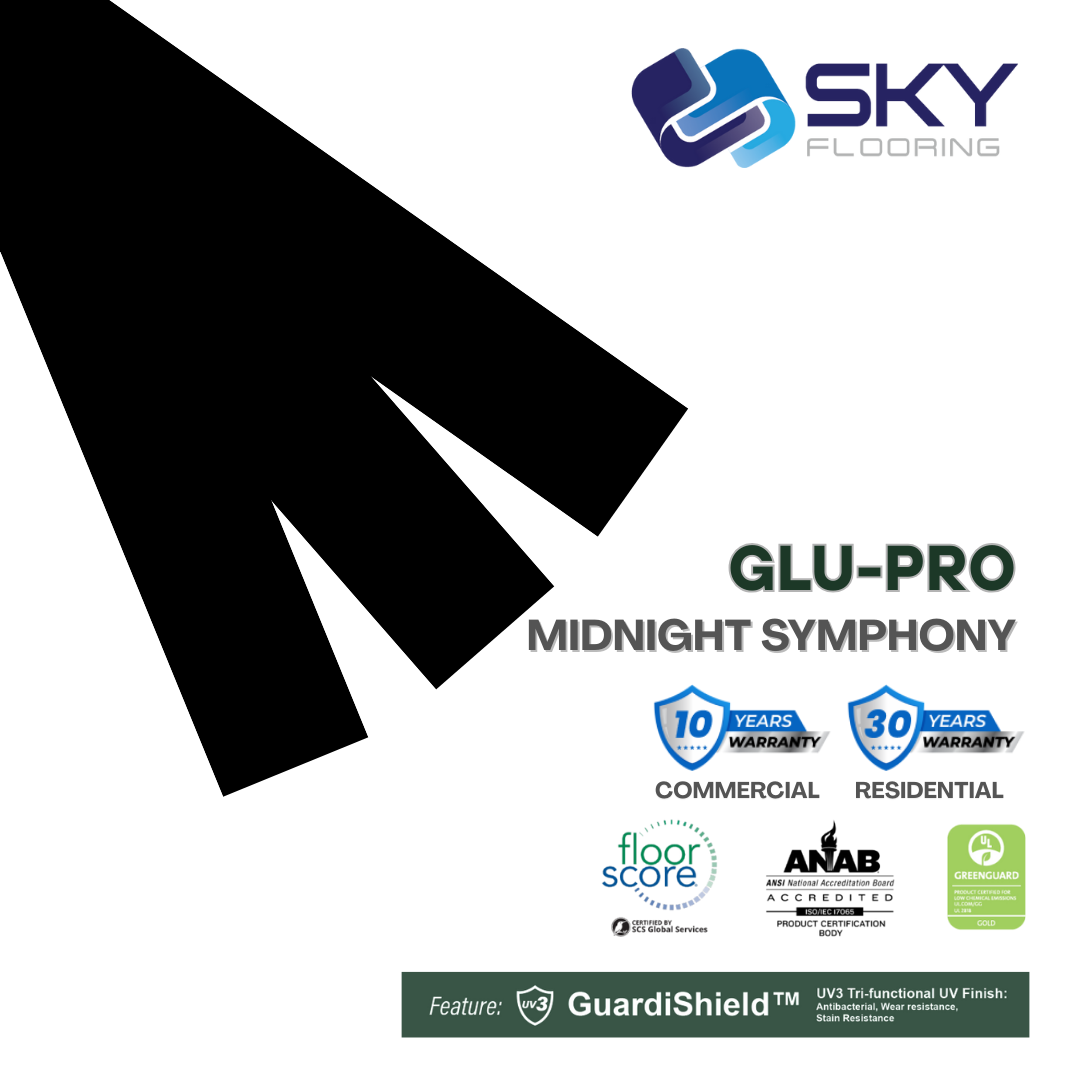 GLU PRO, Glue Down Vinyl Plank LVT Flooring, 22 mil, 3mm 37.333 Sq Ft/Box Midnight Symphony