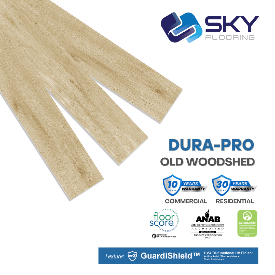 DURA PRO, Click-In Vinyl Plank SPC Flooring, 22 mil, 6.5mm 19.225 Sq Ft/Box Old Woodshed