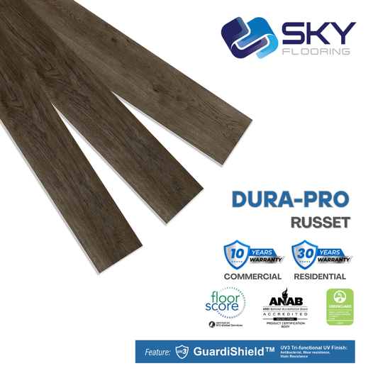 DURA PRO, Click-In Vinyl Plank SPC Flooring, 22 mil, 6.5mm 19.225 Sq Ft/Box Russet