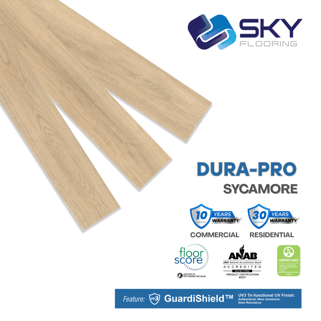 DURA PRO, Click-In Vinyl Plank SPC Flooring, 22 mil, 6.5mm 19.225 Sq Ft/Box Sycamore