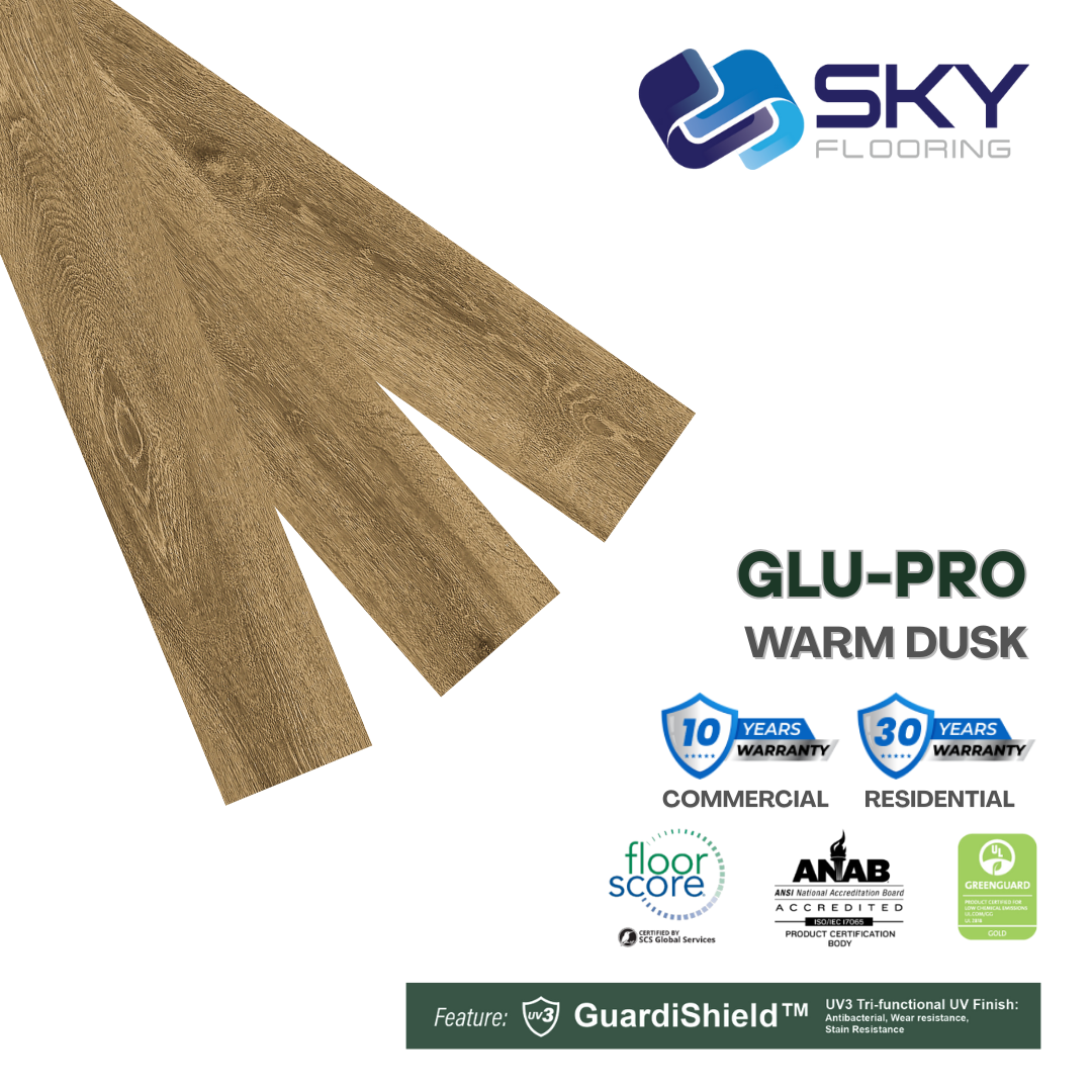 GLU PRO, Glue Down Vinyl Plank LVT Flooring, 22 mil, 3mm 37.333 Sq Ft/Box Warm Dusk