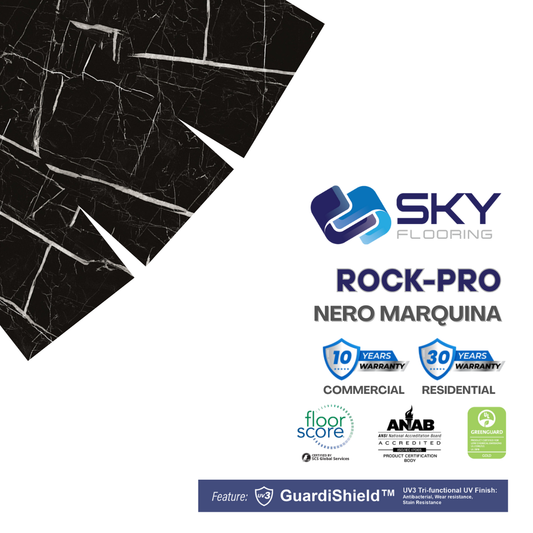 ROCK PRO Click-In Vinyl Plank SPC Flooring, 22 mil, 7mm 16.021 Sq Ft/Box Nero Marquina
