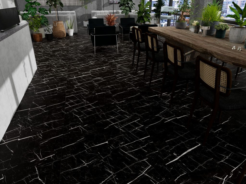 GLU PRO, Glue Down Vinyl Plank LVT Flooring, 22 mil, 3mm 32 Sq Ft/Box Nero Marquina