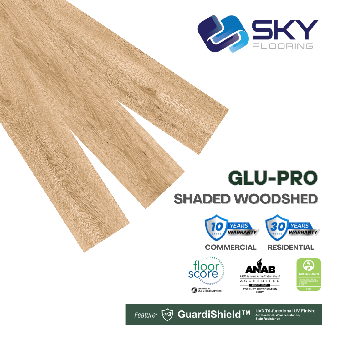 GLU PRO, Glue Down Vinyl Plank LVT Flooring, 22 mil, 3mm  37.333 Sq Ft/Box Shaded Woodshed